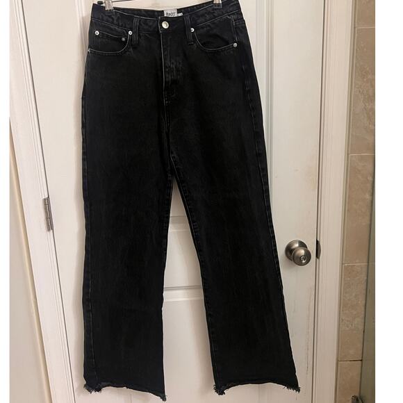 Princess Polly Wide Leg High Rise Black Wash Jeans Sz4 raw Hem Grunge Streetwear - Picture 1 of 8